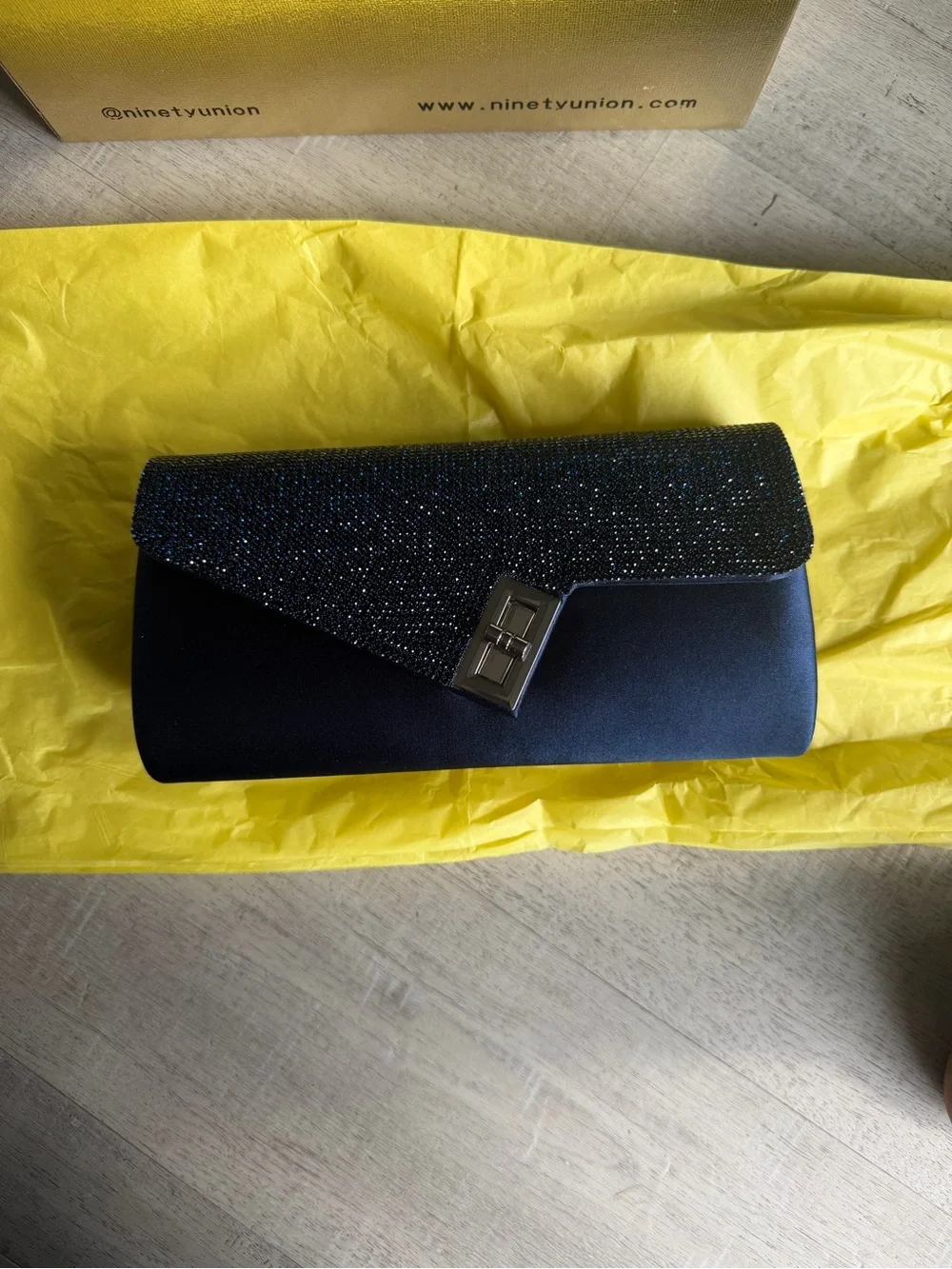 Navy Blue Evening Clutch Bag with Gold Hardware